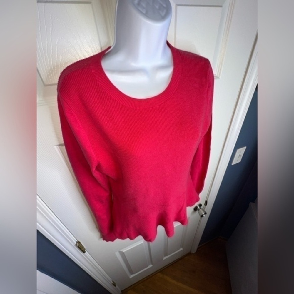 Halogen Women’s Medium Hot Pink Peplum Sweater Top Rib Knit M Cotton Crewneck - Picture 3 of 13